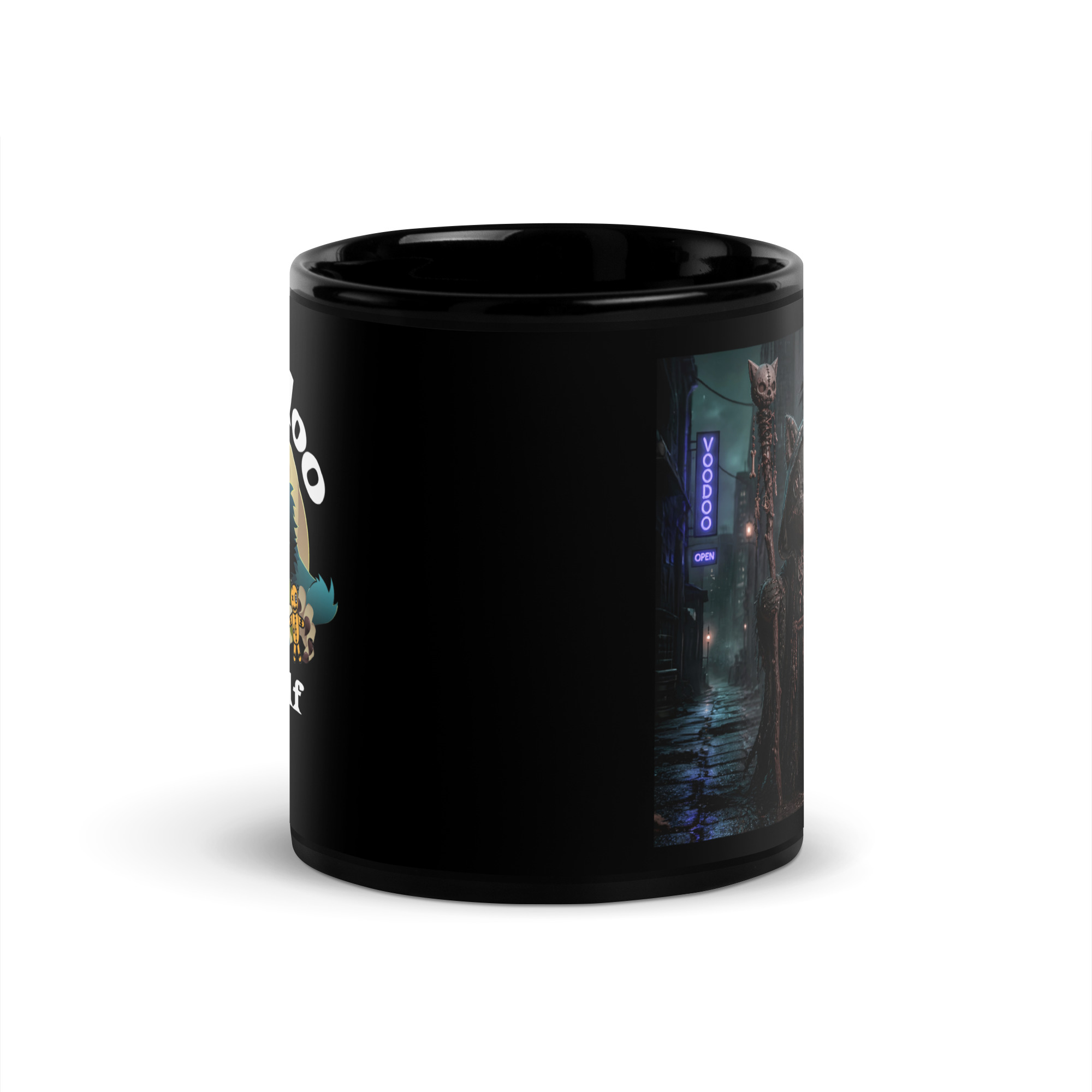 VOODOO WOLF Grim Kitty Alley Black Glossy Mug - Image 3