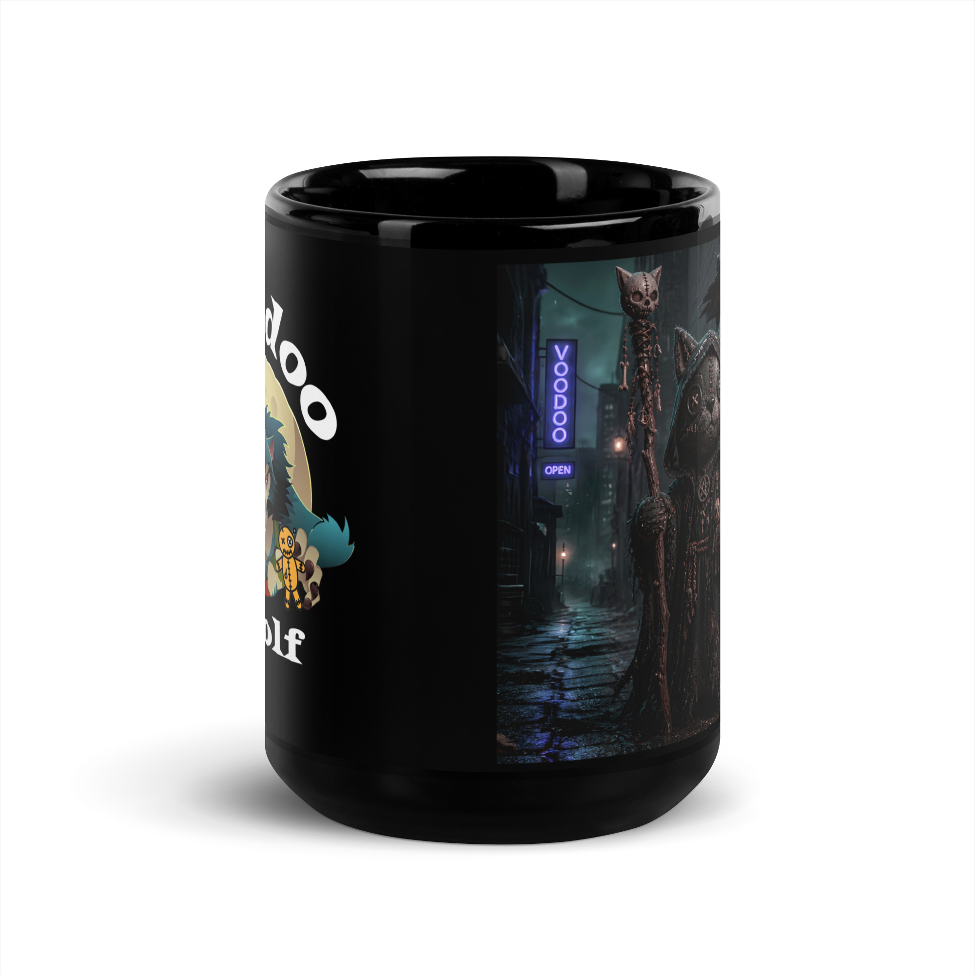 VOODOO WOLF Grim Kitty Alley Black Glossy Mug - Image 6
