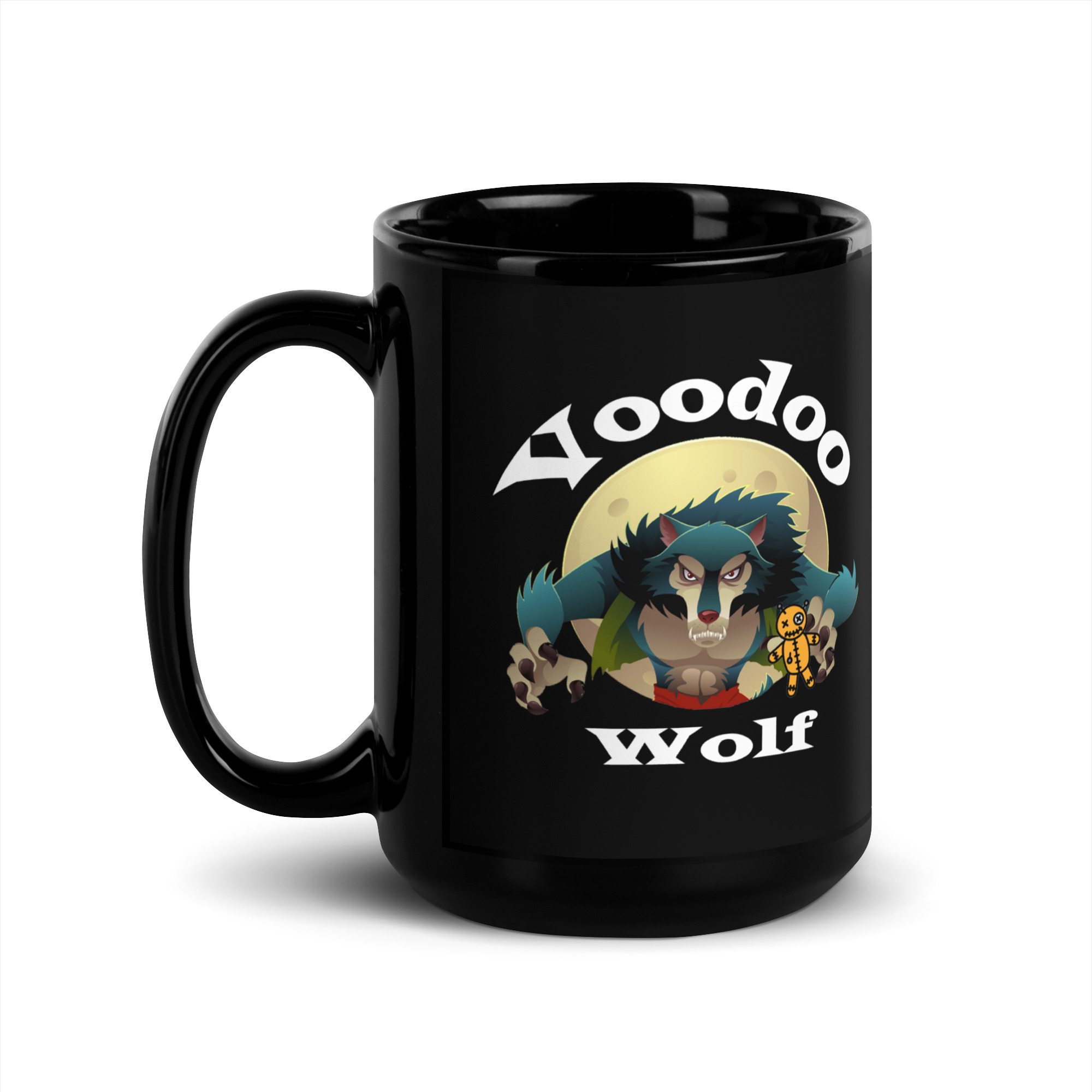 VOODOO WOLF Grim Kitty Alley Black Glossy Mug - Image 4