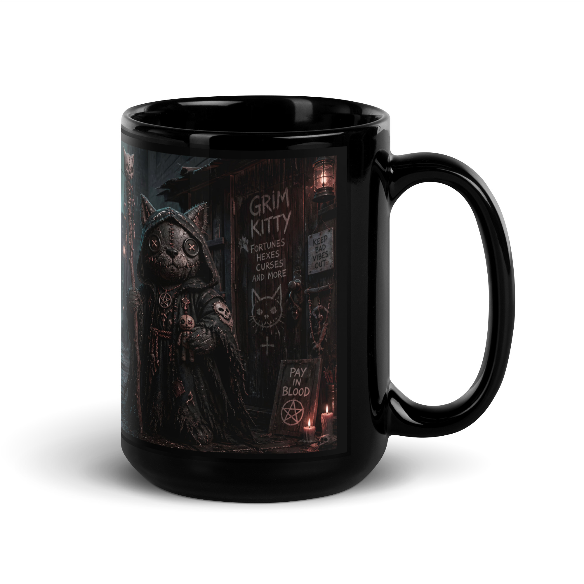 VOODOO WOLF Grim Kitty Alley Black Glossy Mug - Image 5