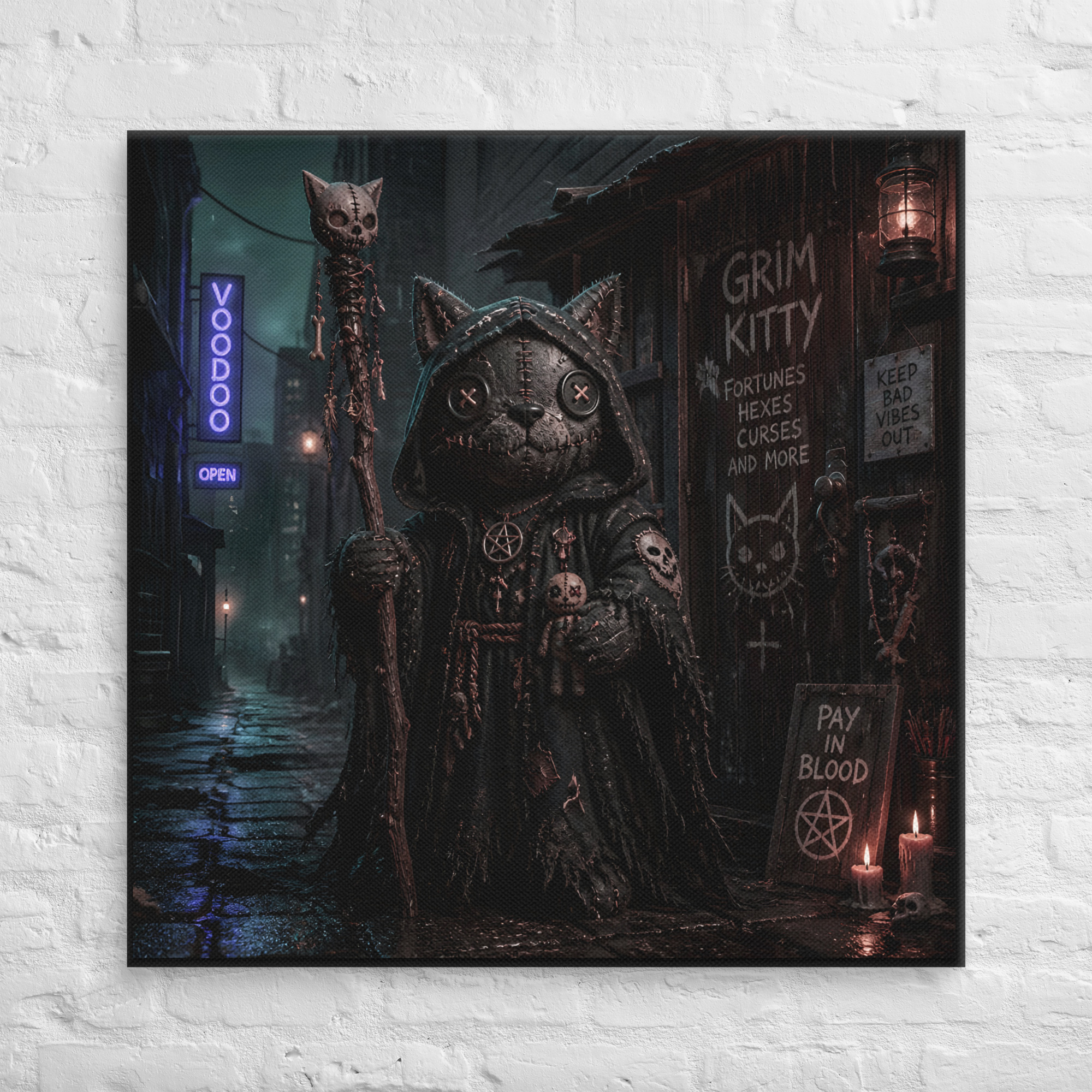 VOODOO WOLF Grim Kitty Alley Canvas