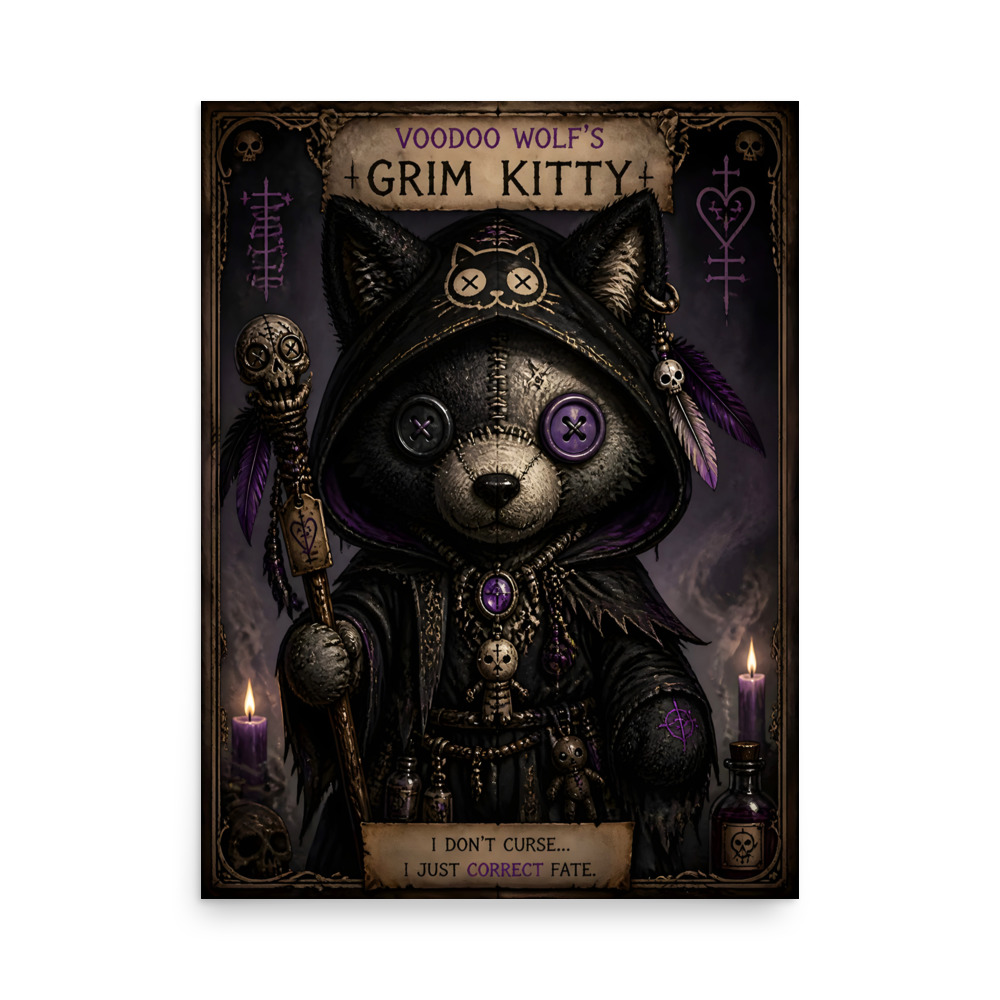 VOODOO WOLF'S Grim Kitty I Don't Curse I Just Correct Fate Poster