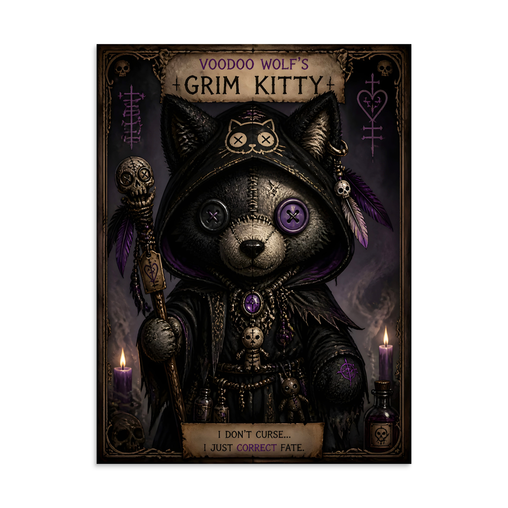 VOODOO WOLF'S Grim Kitty I Don't Curse I Just Correct Fate Poster - Image 3